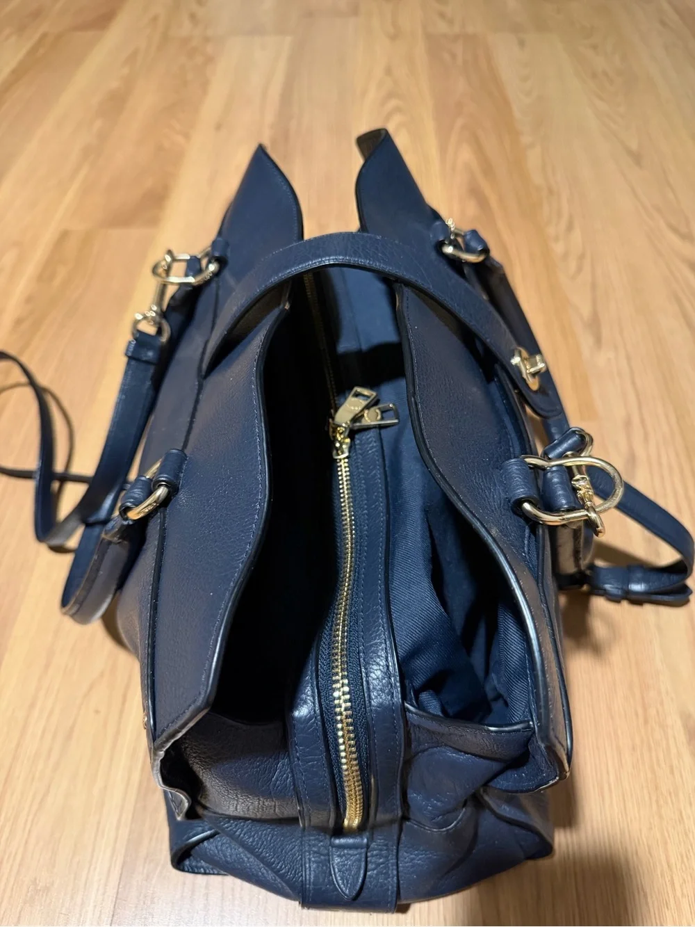 Coach Navy Pebbled Leather Satchel with Convertible Strap
